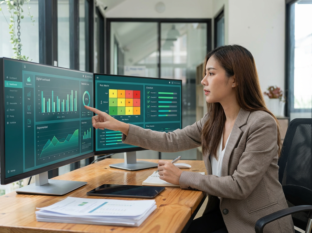 A compliance officer performing a detailed risk and compliance analysis